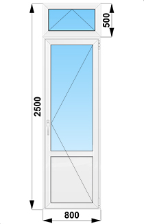 Дверь поворотная с фрамугой с глухим низом 800x2500